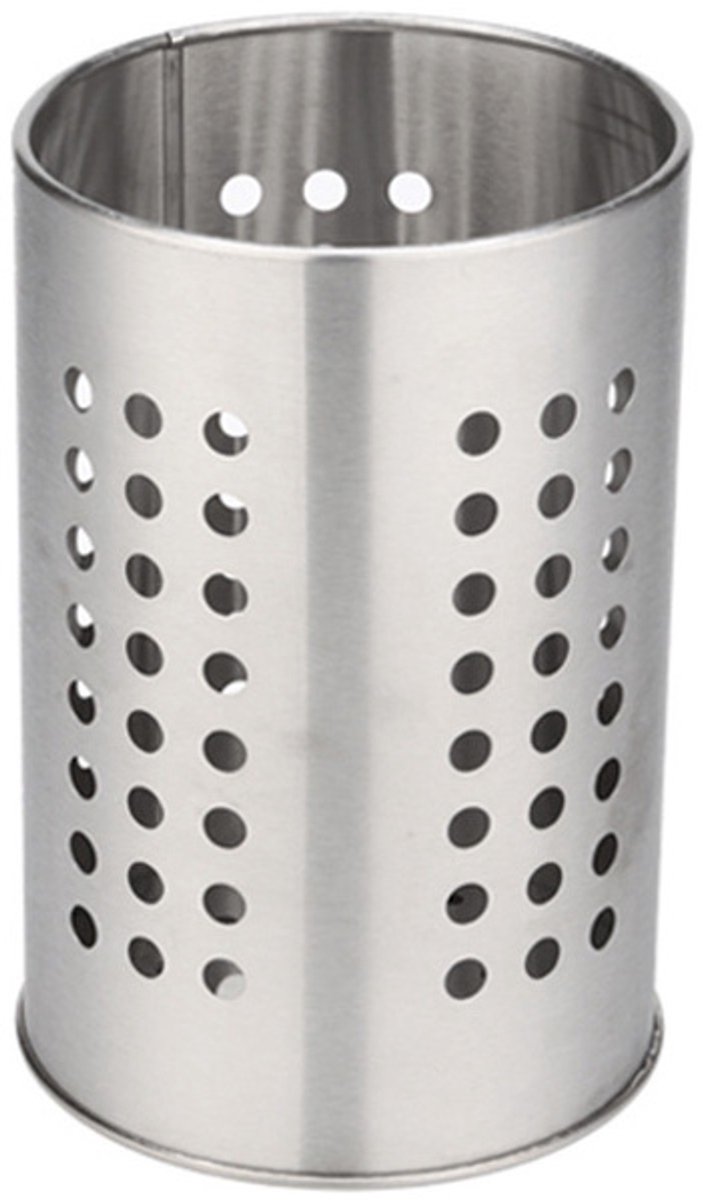 Bestekrek - Rond - Diameter 12 cm - Hoogte 18 cm - Roestvrij staal - Zilver