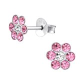 Oorbellen meisje bloem - zilver - roze - glinster