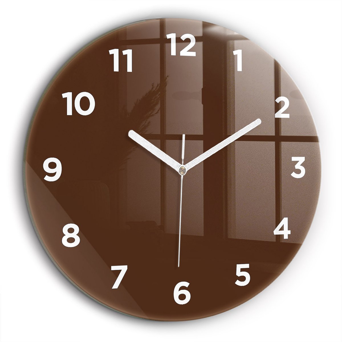 Wallfluent Wandklok - Bruin Ronde Glazen Klok - 60 cm x 60 cm - Bruin Wandklok - Witte Handen - Wandklok Met Cijfers - Wandklok voor in de Keuken - Ronde Glazen Wandklok - Industrieel Wandklok - Ronde Glas Klok