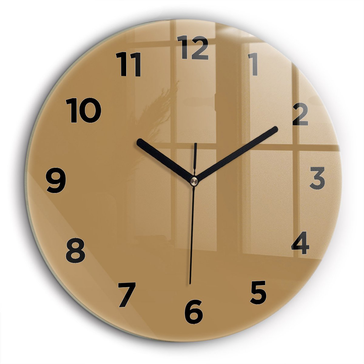 Wallfluent Wandklok - Beige Ronde Glazen Wandklok - 60 cm x 60 cm - Beige Wandklok - Zwarte Handen - Wandklok Met Cijfers - Wandklok voor in de Keuken - Ronde Glas Klok - Scandinavisch Wandklok - Ronde Glazen Klok