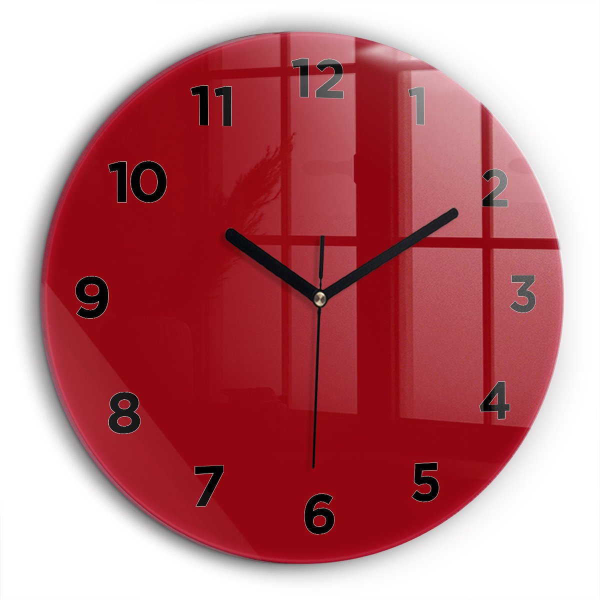 Wallfluent Wandklok - Rood Ronde Glazen Klok - 60 cm x 60 cm - Rood Wandklok - Zwarte Handen - Wandklok Met Cijfers - Wandklok Glas Woonkamer - Ronde Glazen Wandklok - Industrieel Wandklok - Ronde Glas Klok