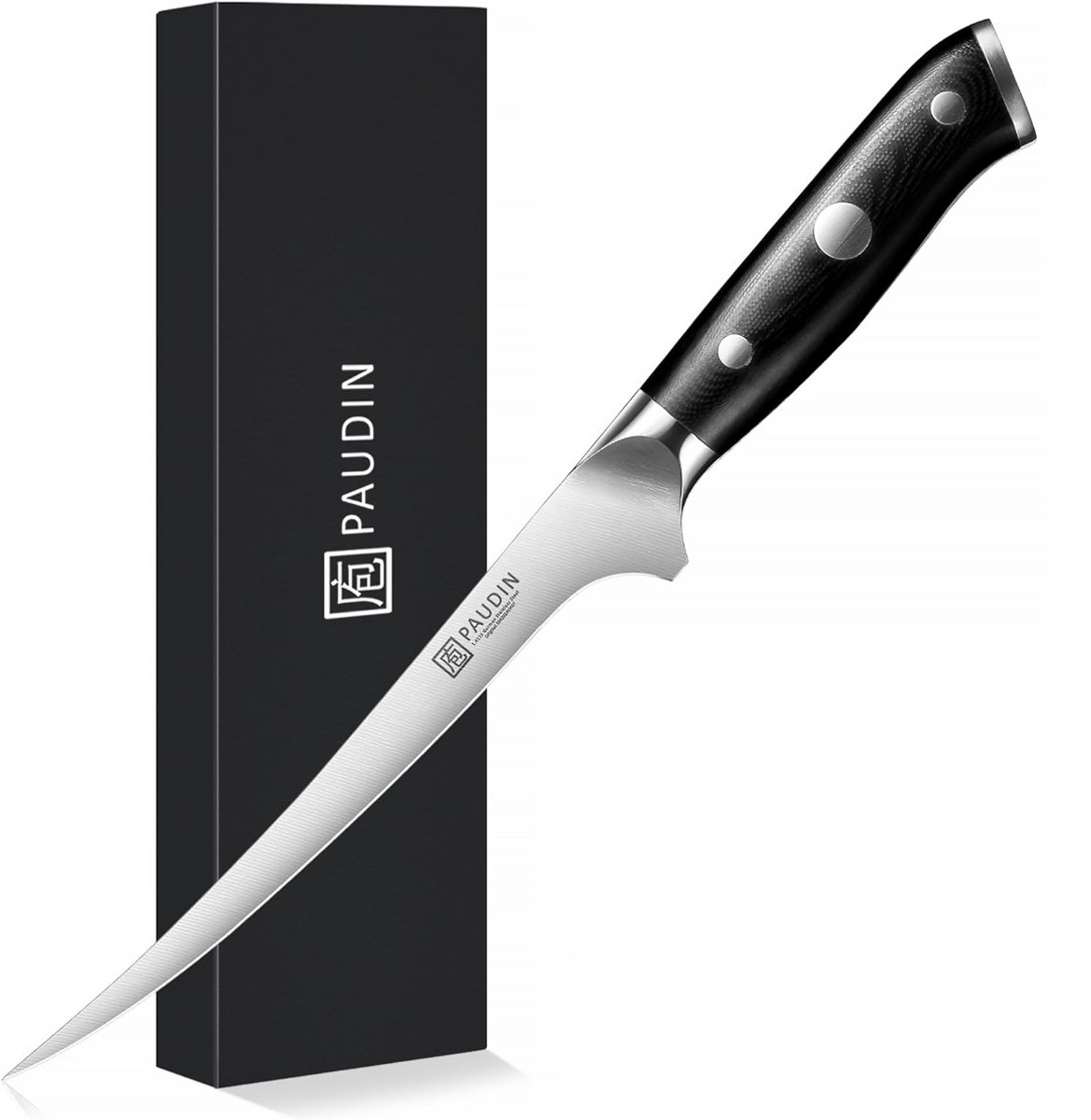 Paudin D10 Fileermes 17,5 cm - Flexibel Koksmes - Licht Uitbeenmes - Professioneel Keukenmes - Zwart Ergonomisch Handvat