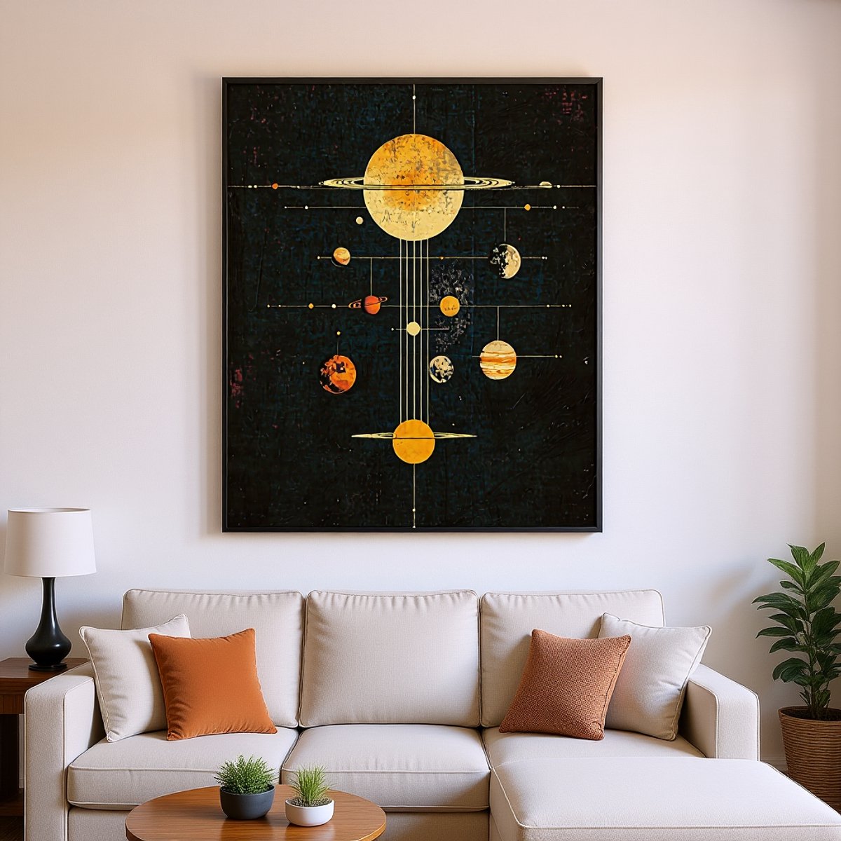 Vintage Space - Art paneel - Schilderij op canvas - Muurdecoratie modern - Schilderijen canvas met baklijst - Slaapkamer wanddecoratie canvas met baklijst 60x40 cm