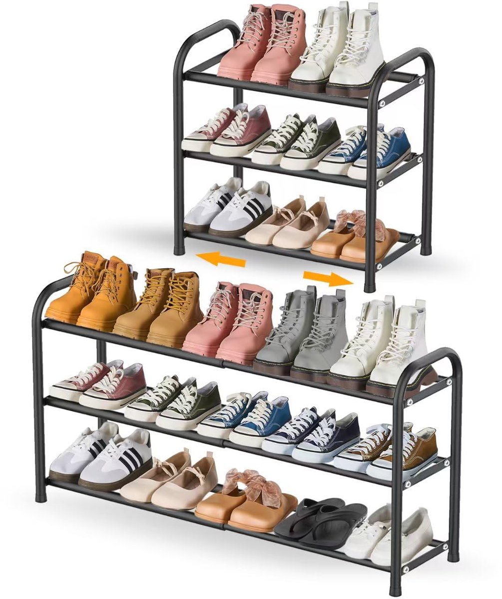 Azomor® Verstelbaar en ruimtebesparend schoenenrek voor smalle ruimtes met 3 niveaus