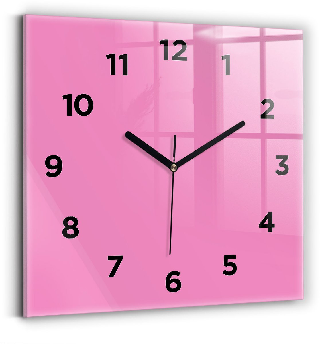 Wallfluent Wandklok - Roze Vierkante Glazen Klok - 30 cm x 30 cm - Roze Wandklok - Zwarte Handen - Wandklok Met Cijfers - Wandklok voor in de Keuken - Vierkante Glazen Wandklok - Industrieel Wandklok - Vierkante Glas Klok