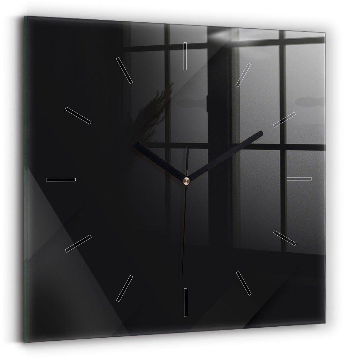 Wallfluent Wandklok - Donker muurpatroon Decoratieve Wandklok - 30 cm x 30 cm - Zwart Wandklok - Zwarte Handen - Wandklok Zonder Cijfers - Wandklok Glas Woonkamer - Vierkante Glazen Klok - Industrieel Wandklok - Stijlvolle Klok