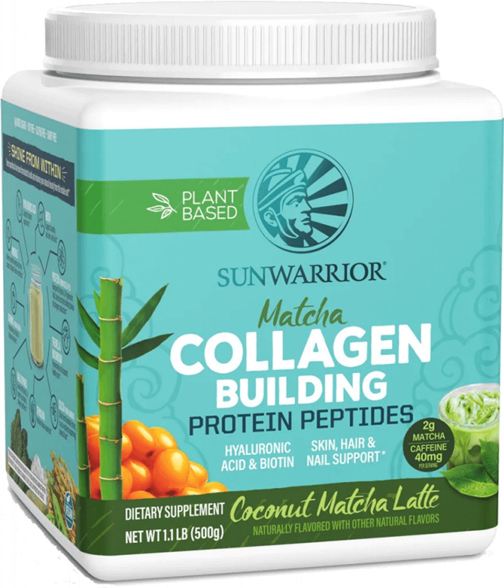 Sunwarrior Collagen Building Protein Peptides (500g) Coconut Matcha Latte - Eiwitten - Veganistisch eiwit