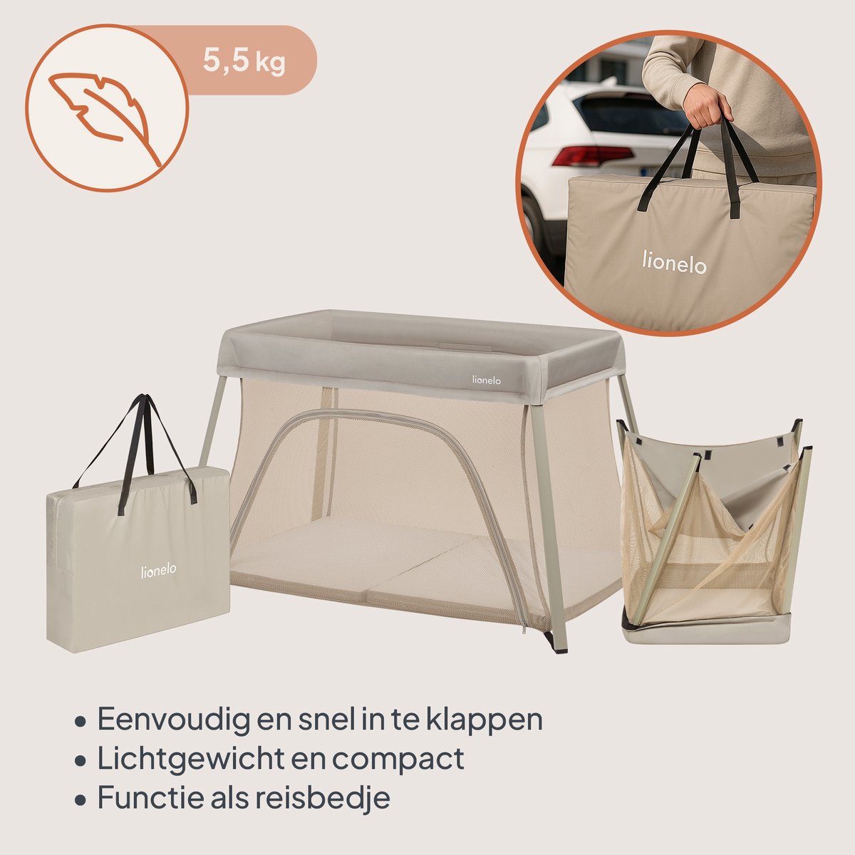 Lionelo Alice – compact 3-in-1 babybedje tot 15 kg thumbnail 4