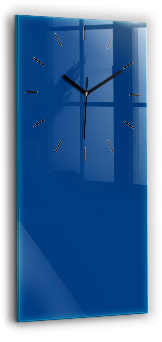Wallfluent Wandklok - Blauw Rechthoekige Glazen Wandklok - 30 cm x 60 cm - Blauw Wandklok - Zwarte Handen - Wandklok Zonder Cijfers - Wandklok Glas Woonkamer - Glazen Klok Rechthoekige - Minimalistisch Wandklok - Rechthoekige Glas Klok