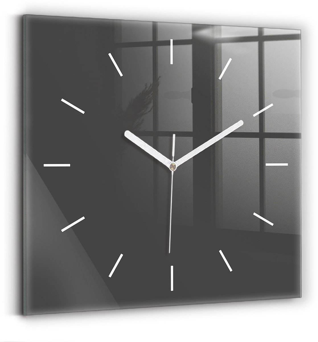 Wallfluent Wandklok - Grijs Vierkante Glas Klok - 30 cm x 30 cm - Grijs Wandklok - Witte Handen - Wandklok Zonder Cijfers - Stille Wandklok Slaapkamer - Vierkante Glazen Klok - Minimalistisch Wandklok - Vierkante Glazen Wandklok