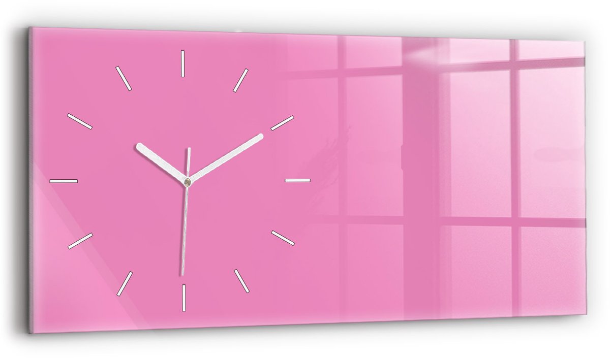 Wallfluent Wandklok - Roze Glazen Klok Rechthoekige - 60 cm x 30 cm - Roze Wandklok - Witte Handen - Wandklok Zonder Cijfers - Wandklok voor in de Keuken - Rechthoekige Glas Klok - Industrieel Wandklok - Rechthoekige Glazen Wandklok