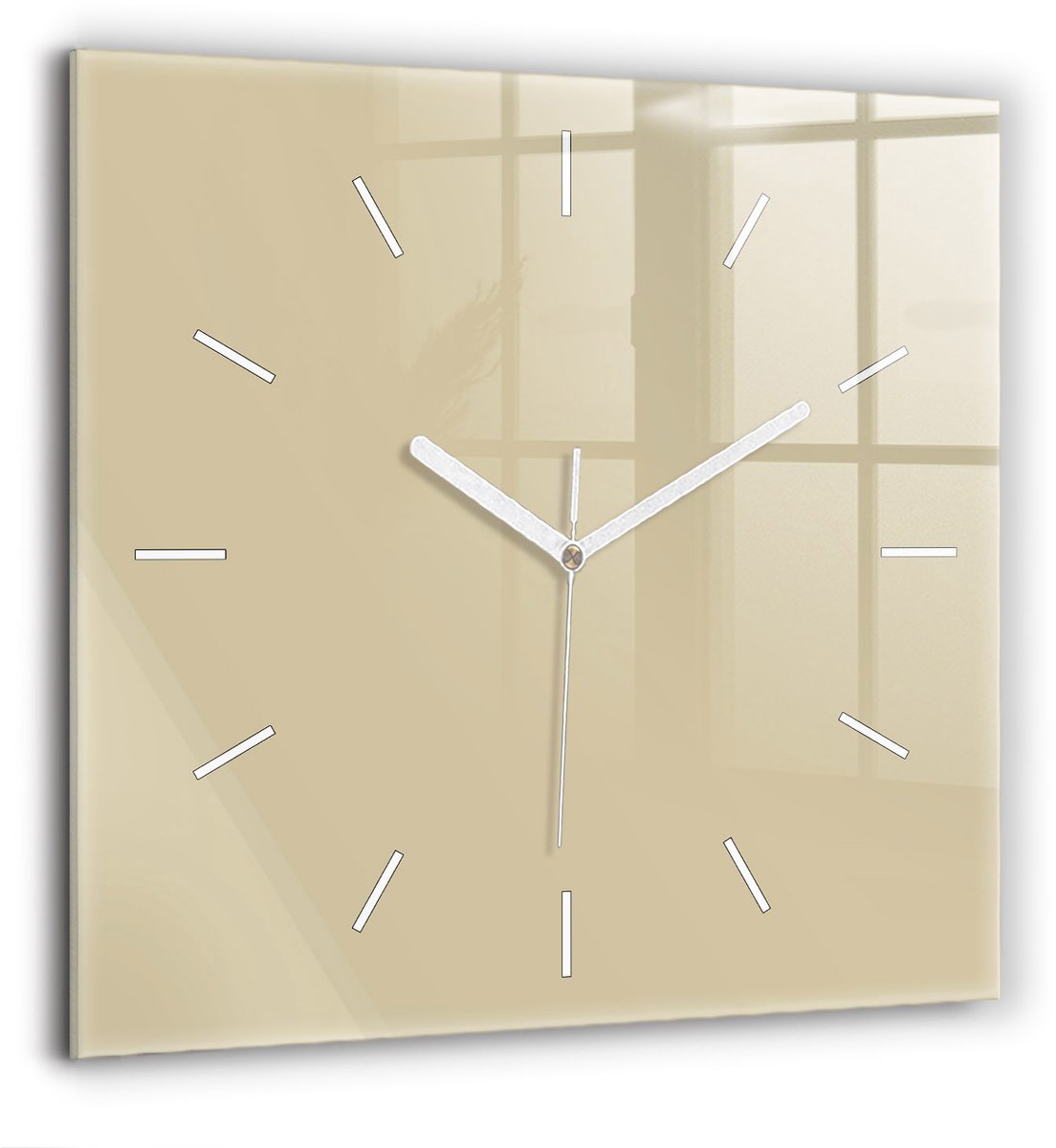 Wallfluent Wandklok - Beige Vierkante Glas Klok - 60 cm x 60 cm - Beige Wandklok - Witte Handen - Wandklok Zonder Cijfers - Wandklok voor in de Keuken - Vierkante Glazen Klok - Minimalistisch Wandklok - Vierkante Glazen Wandklok