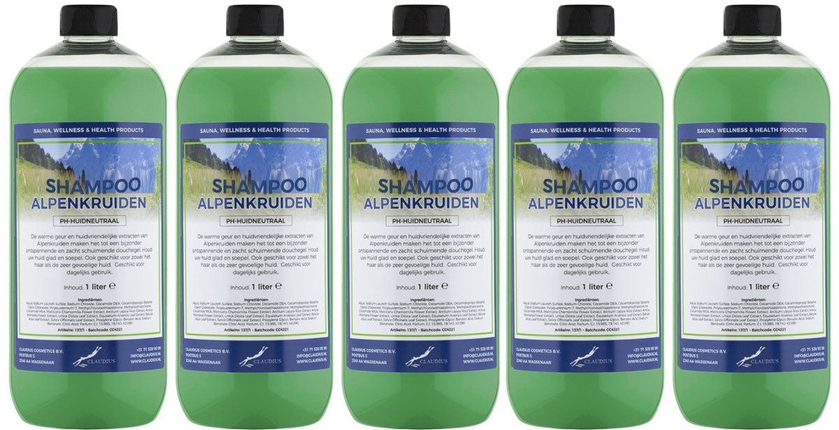 Shampoo Alpenkruiden - 1 liter (transparant) - 5 Stuks - Voordeelverpakking - Haarverzorging