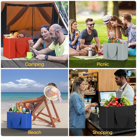 2-stuks Geïsoleerde voedselzak - Diepvrieszak - Ritssluiting - Opvouwbaar - Gemakkelijk mee te nemen - Staat rechtop - Draag warm of koud eten -Houd al het eten vers - Ideaal voor kamperen, reizen en thuis - Rood van LouMaxx — afbeelding 5