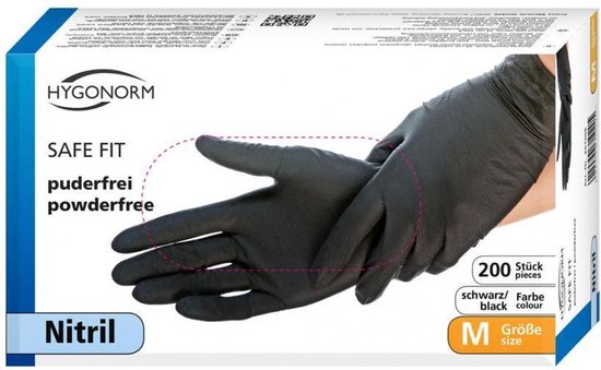 Hygonorm - gants en nitrile noir non poudrés - jetables - 200 pièces - taille L