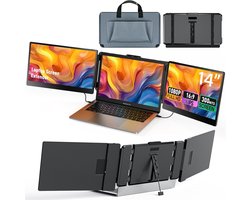 Stemap® Portable Monitor Triple - Full HD - Geschikt Voor 14” / 17,3” Tri-Screen - Laptop Scherm Uitbreider - Inclusief Beschermhoes en Kabels - 2 Jaar Garantie