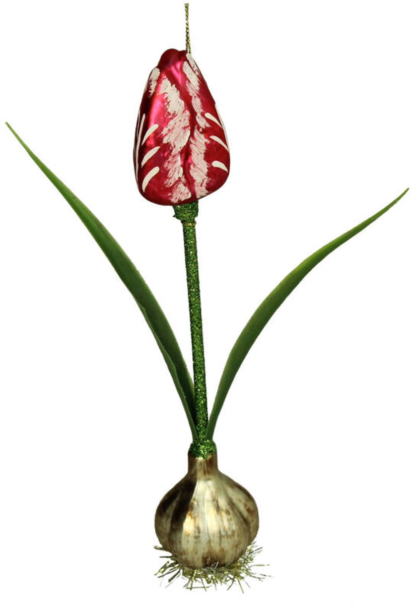 HD Collection glazen kerstornament kerst hanger tulpen bol rood 20.3 cm