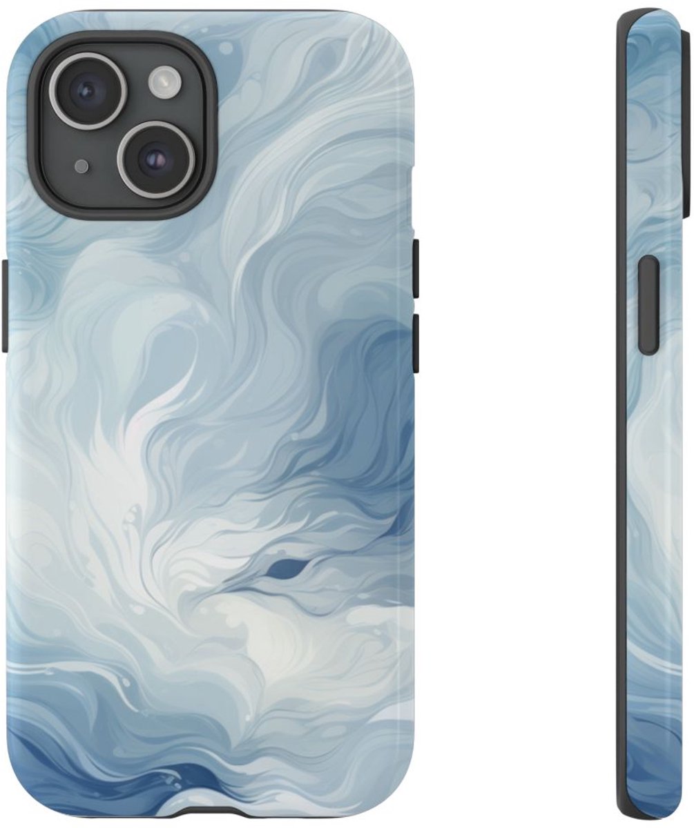 Wervelend IJzig Blauw Abstract Ontwerp – Telefoonhoesje Geschikt voor iPhone 15