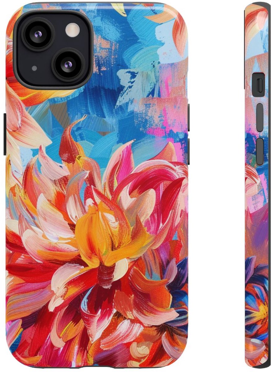 Levendig Abstract Bloemenpatroon – Telefoonhoesje Geschikt voor iPhone 13