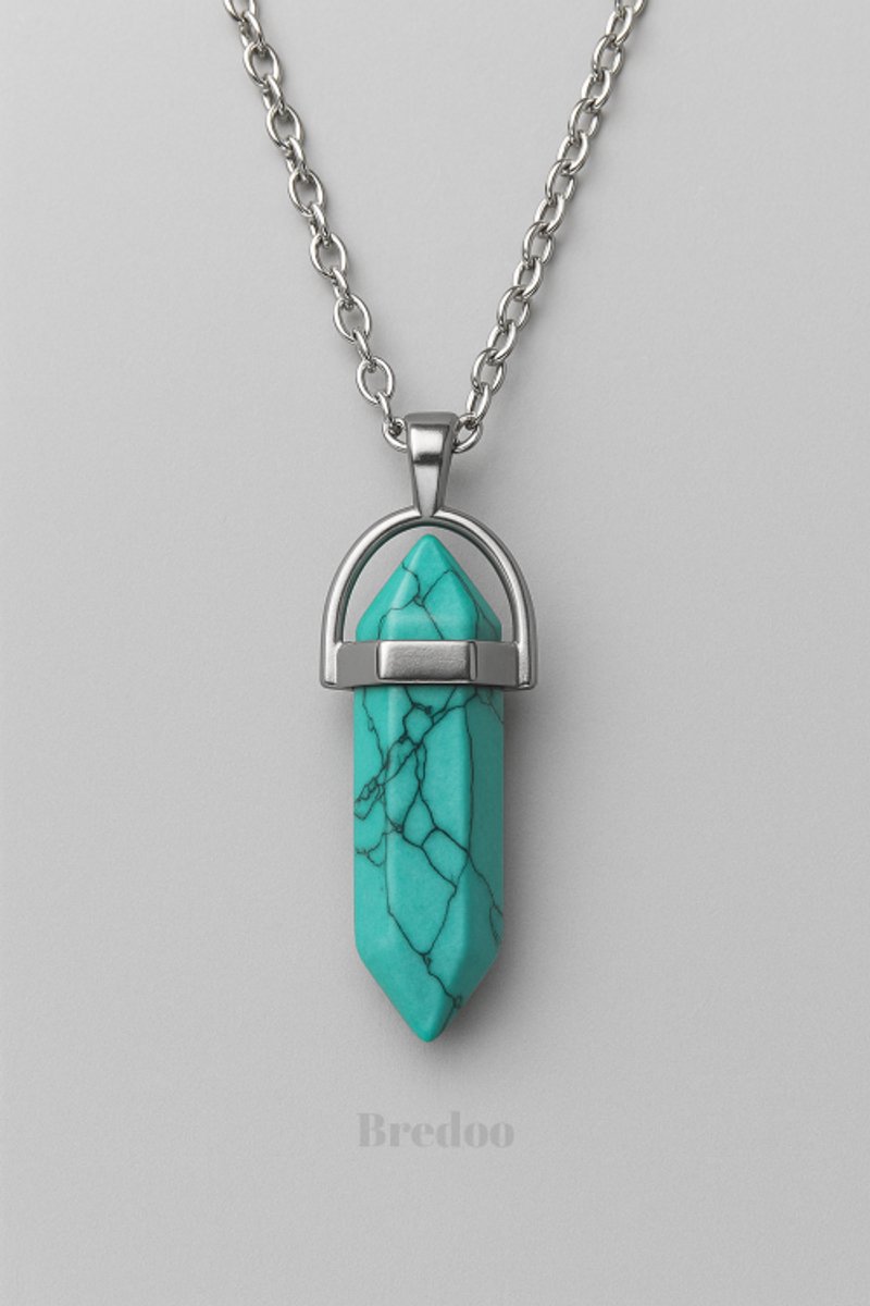 Turkoois Dames ketting - Bredoo Edelsteen hanger - Minimalistisch Bohemian stijl - Dubbeleinder kristal vorm - Edelstenen en mineralen
