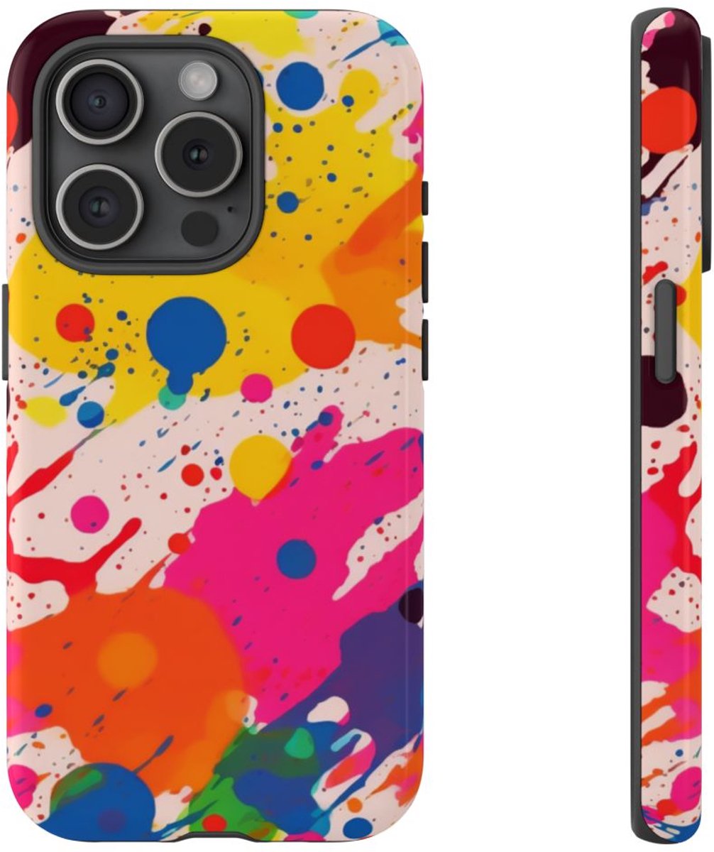 Kleurrijke Verfspatten Abstract Patroon – Telefoonhoesje Geschikt voor iPhone 15 Pro