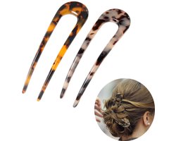 Haarvorken schildpad U-vorm - opgestoken haarspelden - clips luipaardprint - klassieke chignon pin - acetaat haarspelden schijf - vintage broodje haarstokjes voor vrouwen - schildpad haarspeld - Franse stijl - 2 stuks