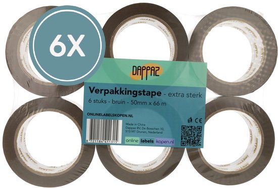 Ruban d'emballage marron extra résistant de qualité Premium - 6 rouleaux de 66 m x 50 mm - Ruban adhésif OPP de qualité 65 microns - Dappaz