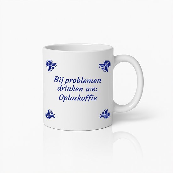 Tasse humoristique de 330 ml avec inscription en néerlandais : « Quand vous avez des problèmes, nous buvons du Café instantané»