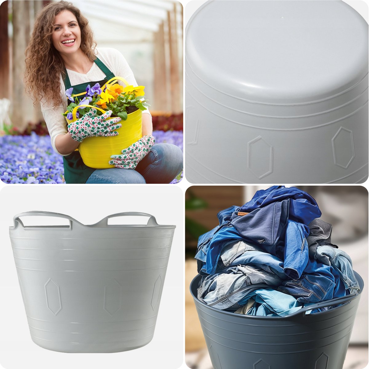 KADAX Flexibele mand wascontainer universele ronde wasbak 15L grijs