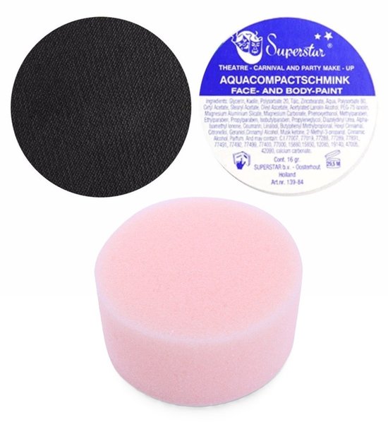 Superstar Pieten schmink setje - Zwart - met sponsje - gezicht - 16 ml - grimeren - kind/volwassenen