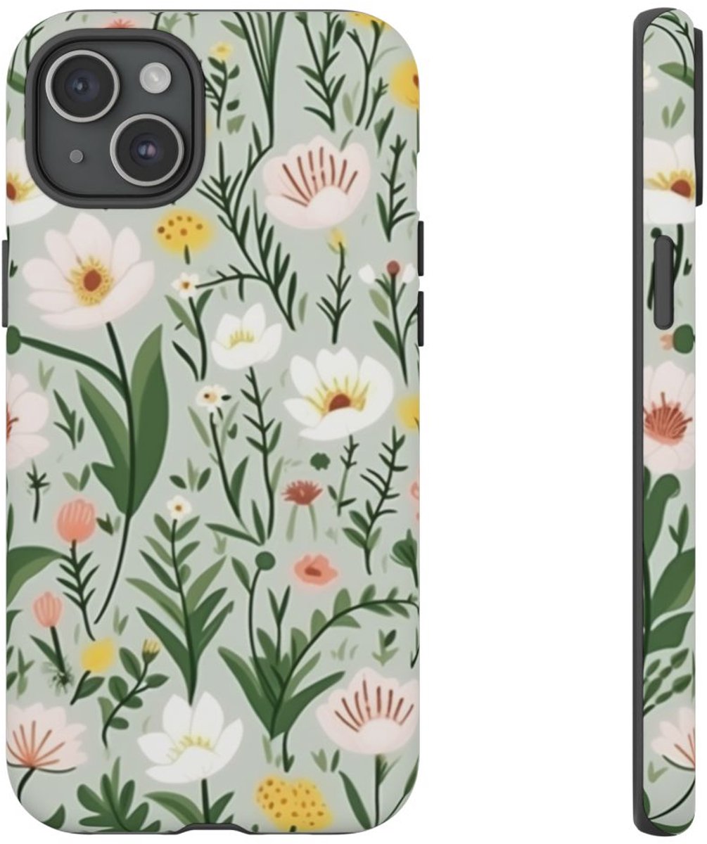 Weelderig Bloemenweidepatroon – Telefoonhoesje Geschikt voor iPhone 15 Plus