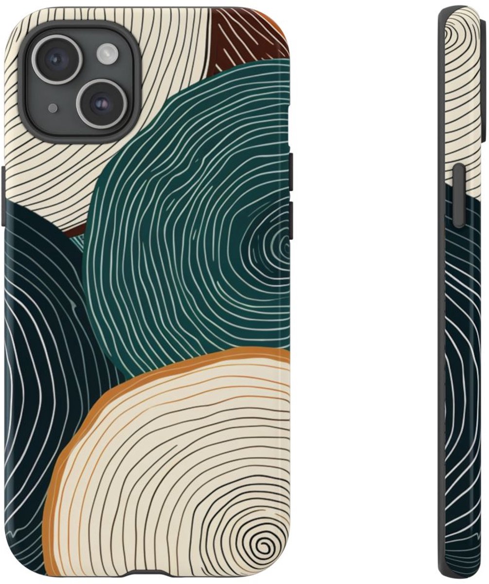 Boomringpatroon in Aardetinten – Telefoonhoesje Geschikt voor iPhone 15 Plus