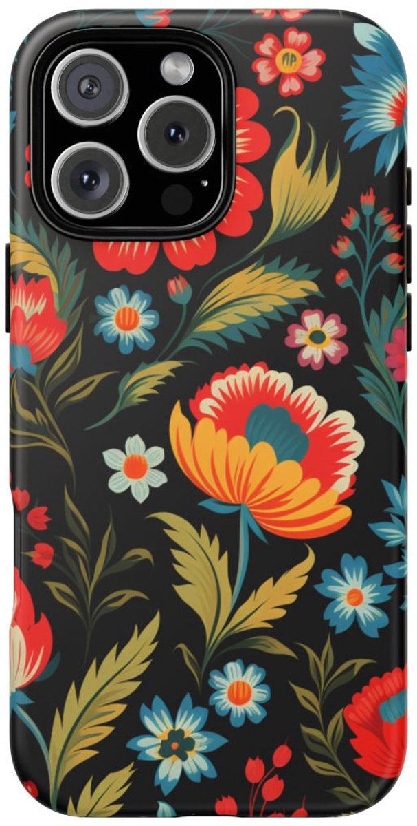 Kleurrijk Folk Art Bloemenpatroon – Telefoonhoesje Geschikt voor iPhone 16 Pro Max