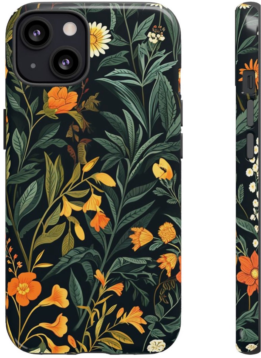 Oranje en Witte Bloemenprint – Telefoonhoesje Geschikt voor iPhone 13