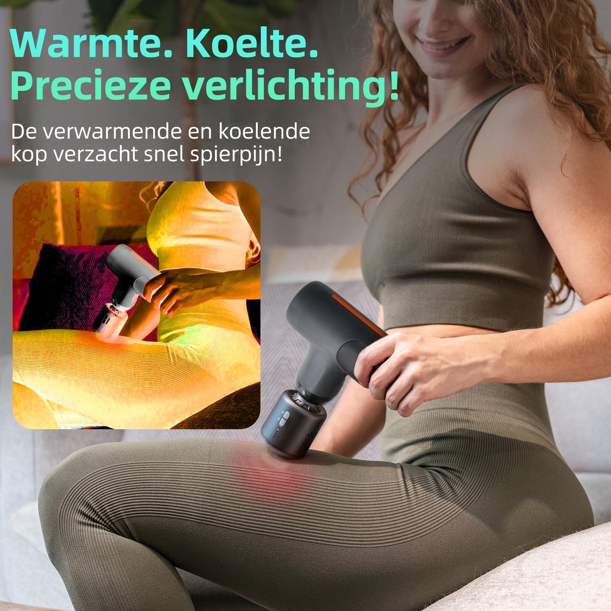 Afbeelding 2 van Massage Gun Professioneel - Massage Apparaat - Hot/Cold Massagekop - Inclusief Koffer en 5 Opzetstukken - Massage Pistool - Zwart