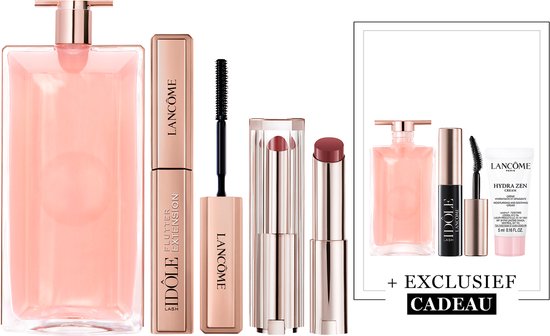 Lancôme Idôle Eau de Parfum - 100ml & Lancôme Lash Idôle Flutter Extension Mascara Midi Zwart - 01 True Black & Lancôme Lip Idôle Squalane-12 Butterglow™ Glowy Lippenbalsem - Sheiks Rosy Nude 50 + 3 Cadeaus