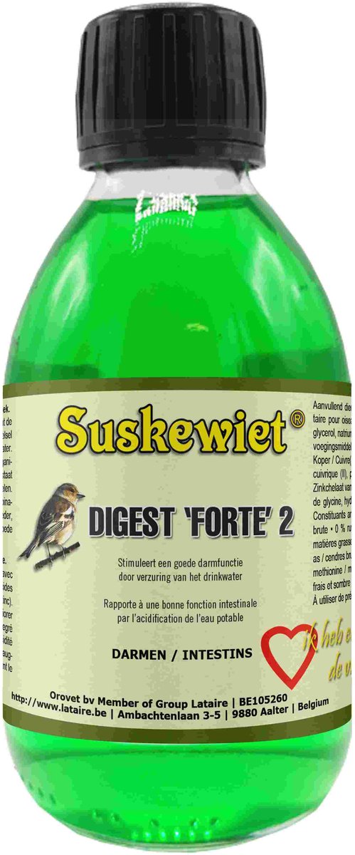 Suskewiet Digest Forte 2 - 250ml - voor vogels - verzuurt het drinkwater, goed voor spijsvertering, darmflora
