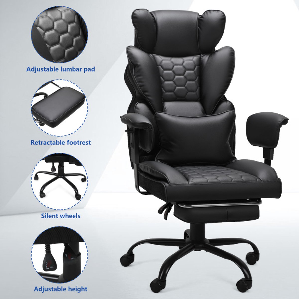 Gamingstoel met Geïntegreerde Voetsteun Draaistoel sportstoel - Ergonomische Bureaustoel voor Zware Gebruikers 150kg – foto 4