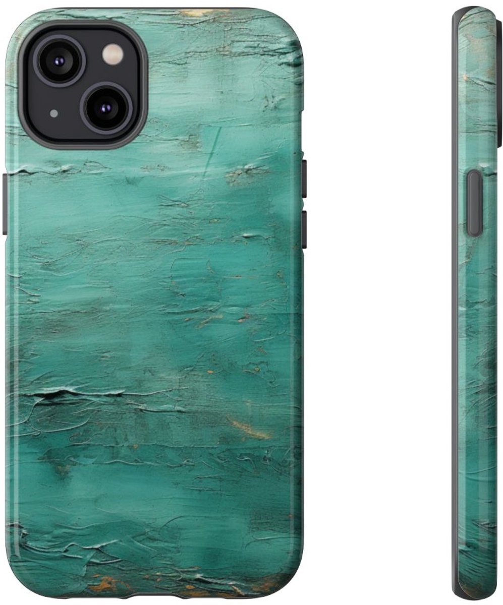 Getextureerde Turquoise Abstracte Kunst – Telefoonhoesje Geschikt voor iPhone 14 Plus