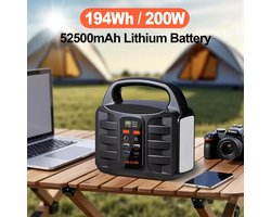 Powerstation - Generator - Draagbare Powerstation - Solar Generator - Solar Lithium Batterij - 194wh 200W 42000Mah - Zwart/Oranje