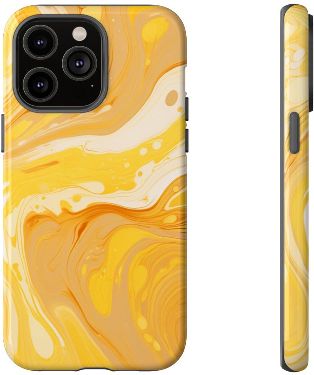 Gouden Gele Abstracte Krullen – Telefoonhoesje Geschikt voor iPhone 14 Pro Max