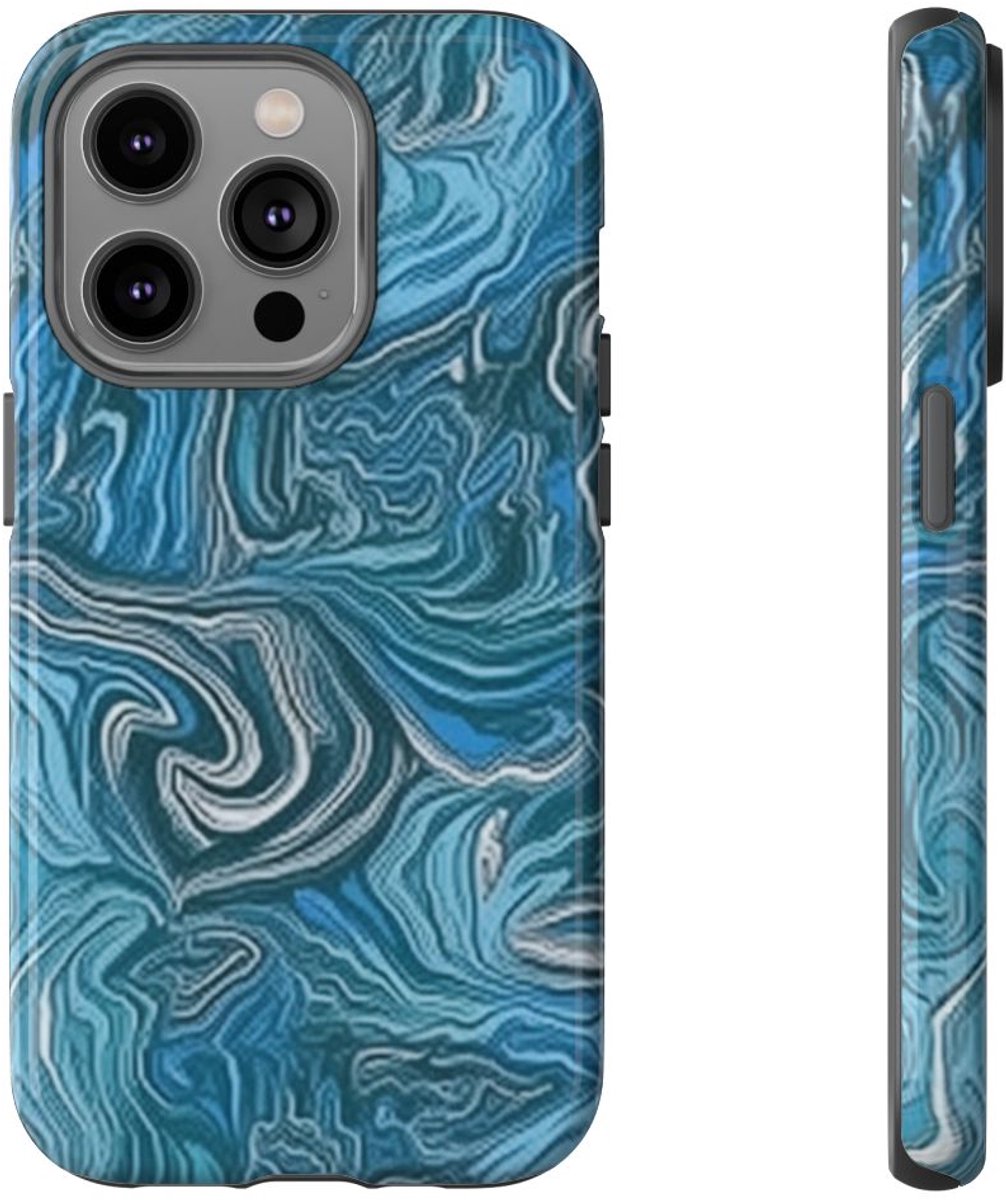 Blauw Suminagashi Marmerpatroon – Telefoonhoesje Geschikt voor iPhone 14 Pro