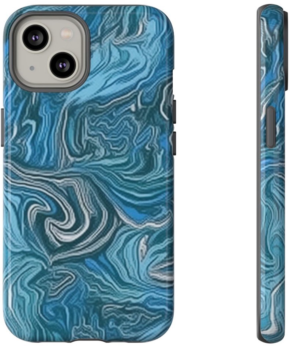 Blauw Suminagashi Marmerpatroon – Telefoonhoesje Geschikt voor iPhone 14
