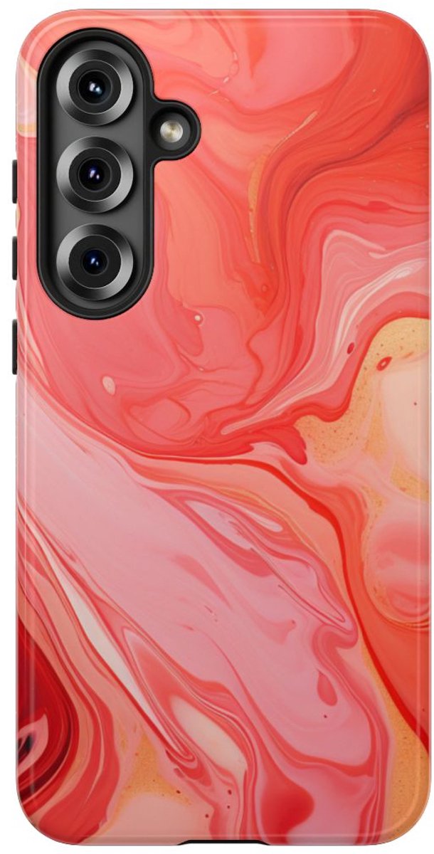 Koraalrode Abstracte Krullen – Telefoonhoesje Geschikt voor Samsung Galaxy S25 Plus