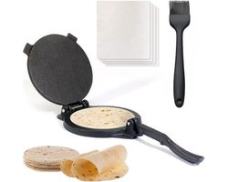 BooGoo® Tortilla Pers Ø20cm – Inclusief Bakpapier & Bakkwast – Taco & Roti – Maker Gietijzer