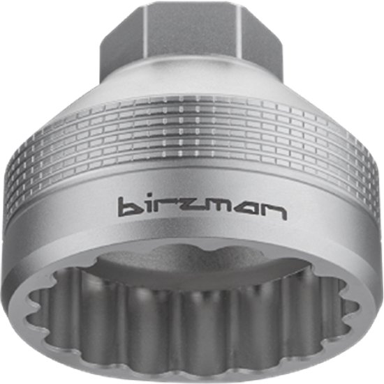 Zilverkleurige trapasleutel met 16 vertandingen en "birzman" logo.