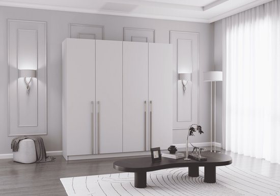 Armoire à portes tournantes Glamy 4D Cashmere, armoire moderne à 4 portes avec beaucoup d'espace de rangement, étagères - idéale pour la chambre, le dressing ou la chambre d'adolescent, armoire à portes tournantes