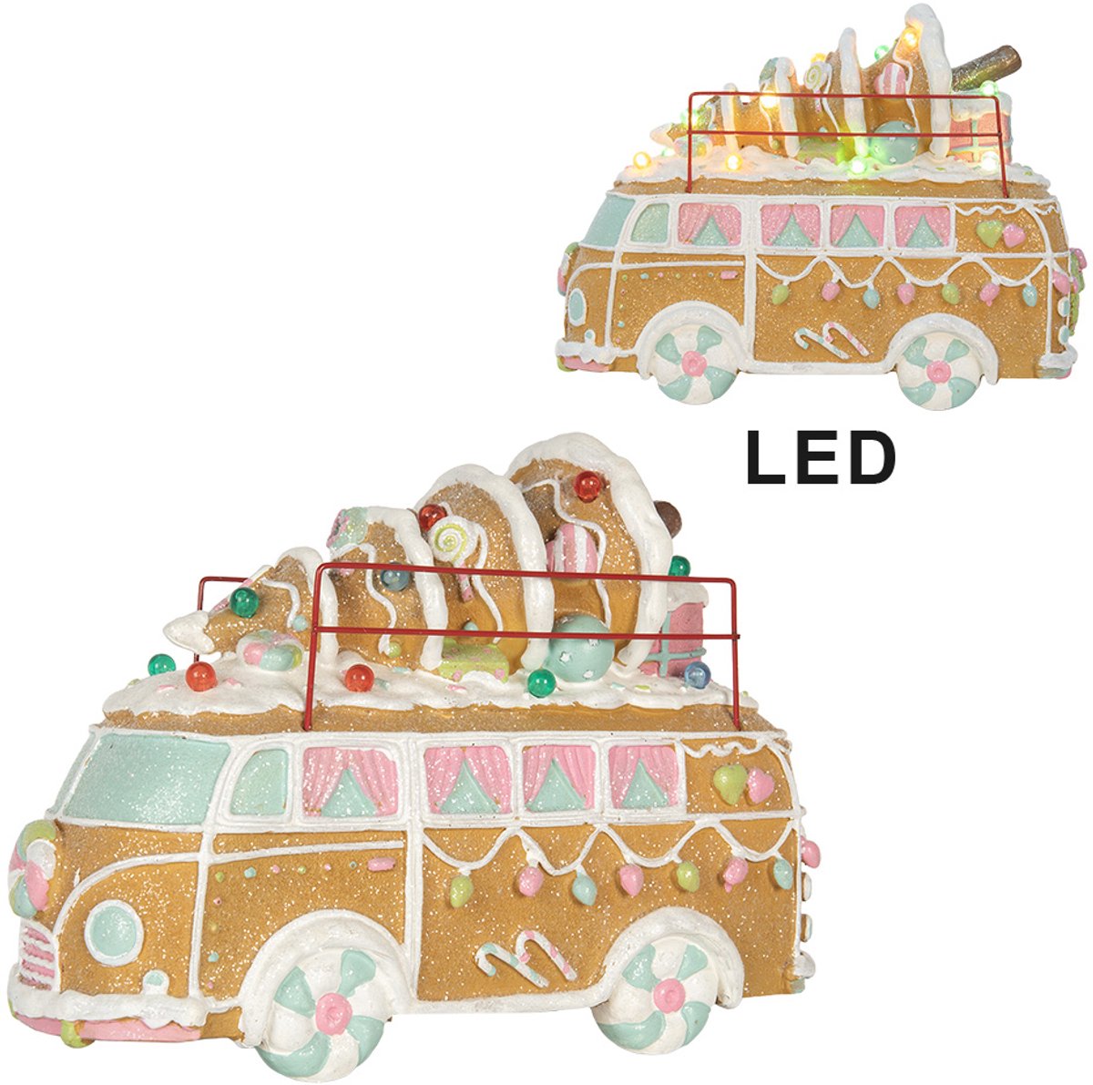 Clayre & Eef Gingerbread house met LED Bus LED 2xAAA Bruin Metaal