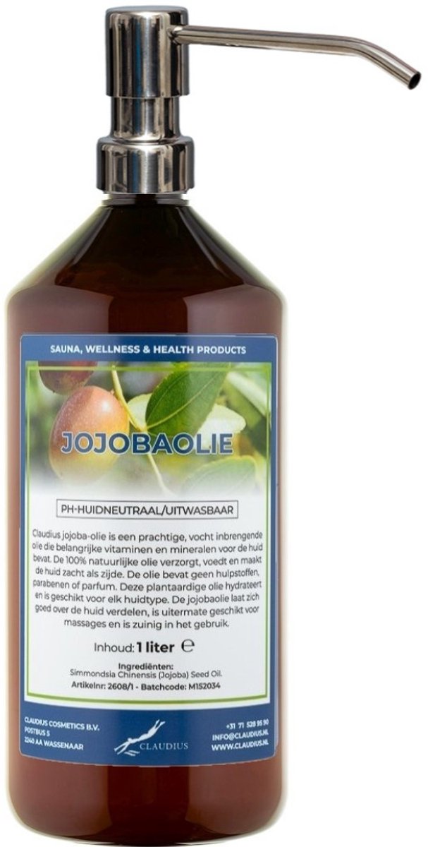 Jojobaolie 1 liter met zilveren pomp - amber fles - 100% natuurlijk - biologisch en koud geperst