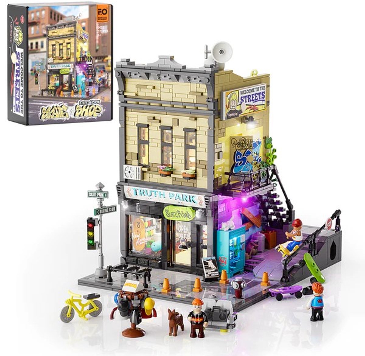 Lumibricks Skate shop Bouwpakket - Met LED verlichting - Miniatuur huisjes - DIY modelbouw met 1573 bouwstenen - Bouwpakketten volwassenen - Bouwdoos F9051